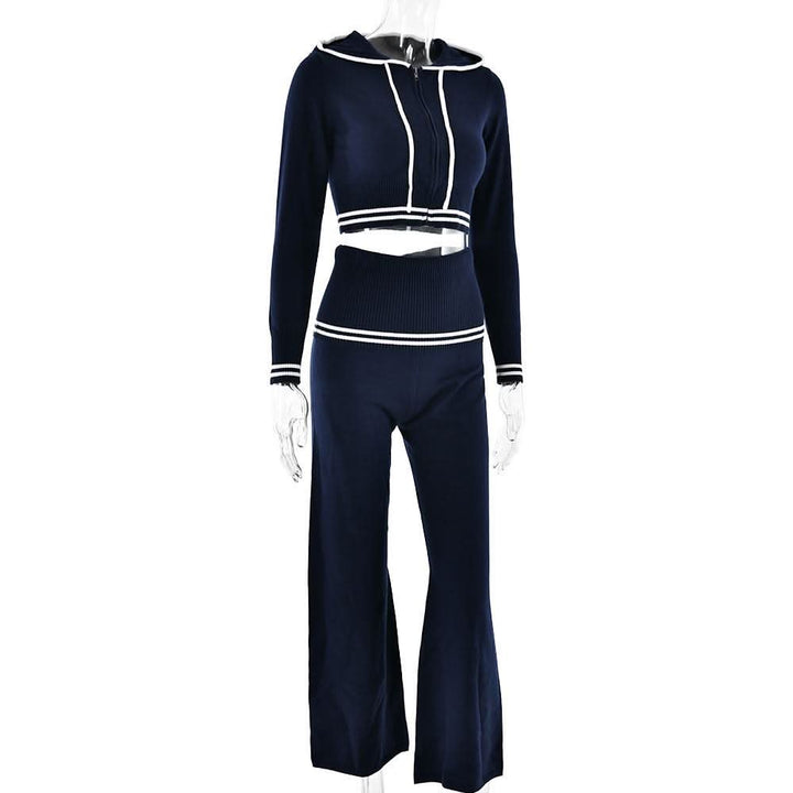 Long sleeve hoodie knitted zip-up high rise pant set  | Festival Outfits Women