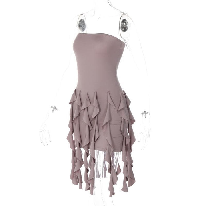 Ruffle backless sleeveless solid tube mini dress  | Festival Outfits Women