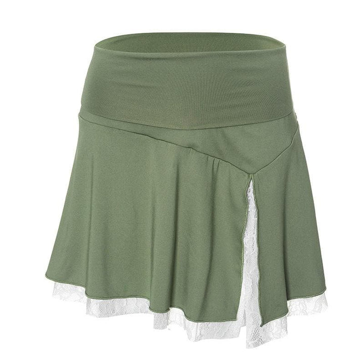 Lace hem slit A line stitch mini skirt  | Festival Outfits Women