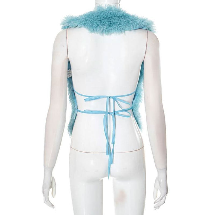 Halter fluffy self tie shrug top-final-sale