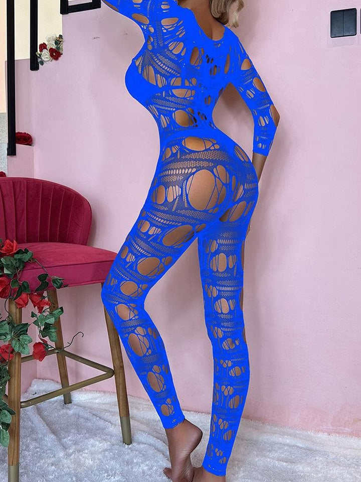 Long sleeve net hollow out padded bodystocking  | Festival Outfits Women