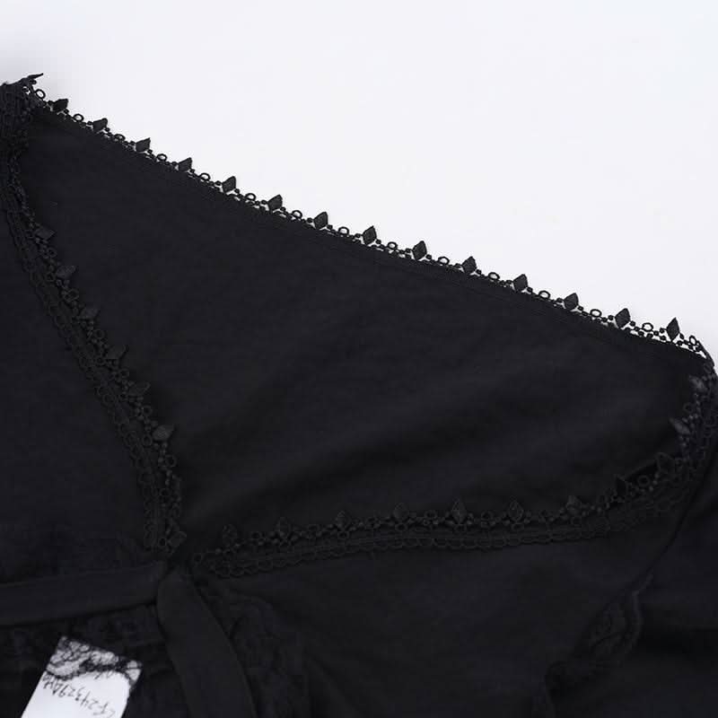 Puff sleeve lace hem button shrug top  | Festival Outfits Women