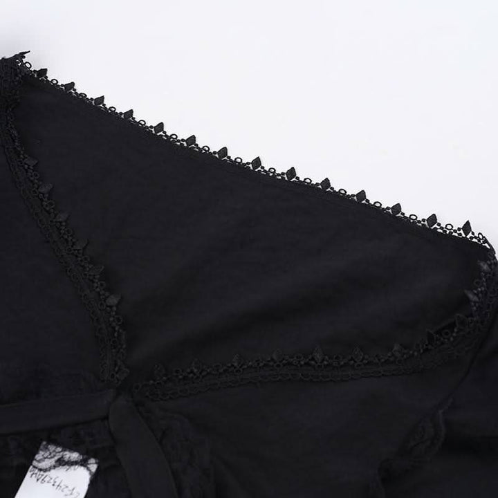 Puff sleeve lace hem button shrug top  | Festival Outfits Women