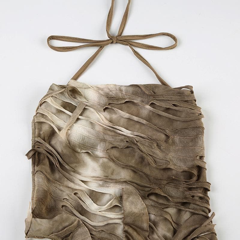 Halter tie dye ruffle backless cami mini dress  | Festival Outfits Women