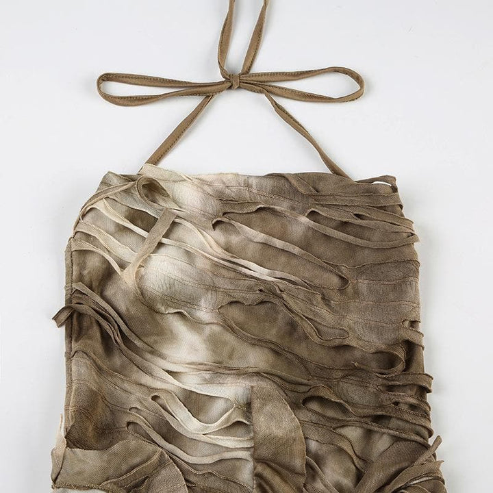 Halter tie dye ruffle backless cami mini dress  | Festival Outfits Women