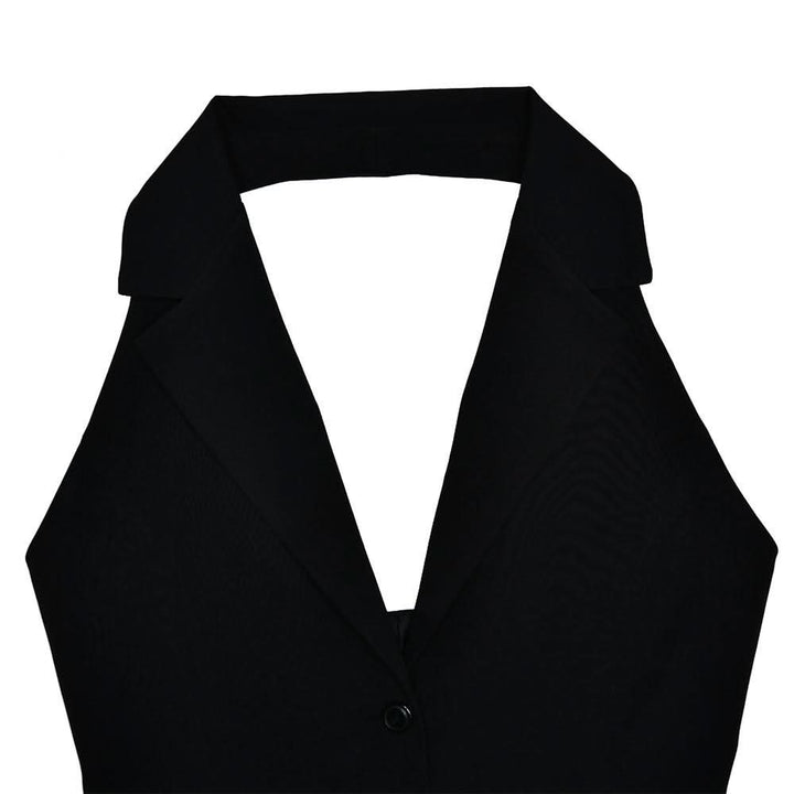 Halter deep V neck button pleated backless mini dress  | Festival Outfits Women