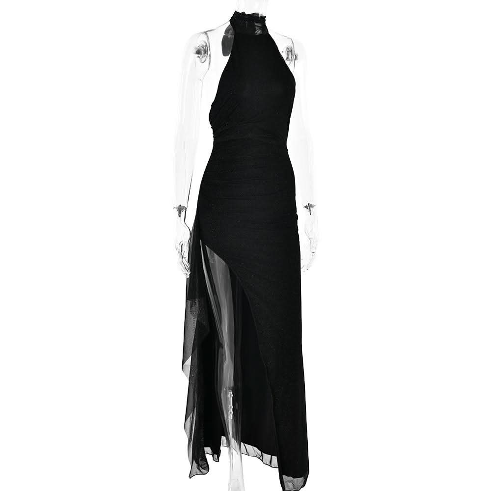 Halter self tie irregular backless slit maxi dress  | Festival Outfits Women