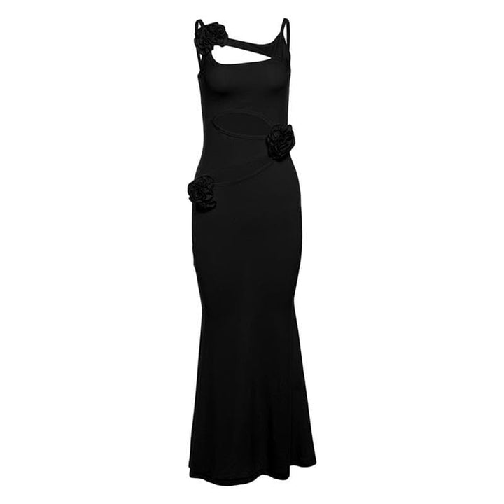 Hollow out rose applique solid cami cut out maxi dress  | Festival Outfits Women