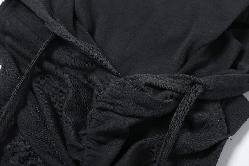 Sleeveless hoodie drawstring cross front ruched top | Kayan Biki na Mata