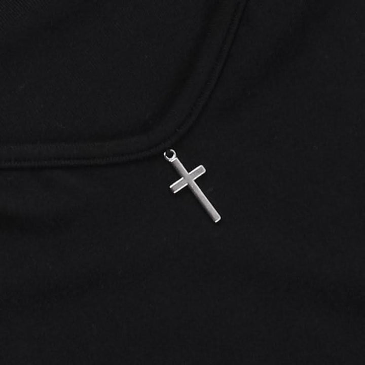 High neck long sleeve hollow out cross metal cut out top  | Festival Outfits Women