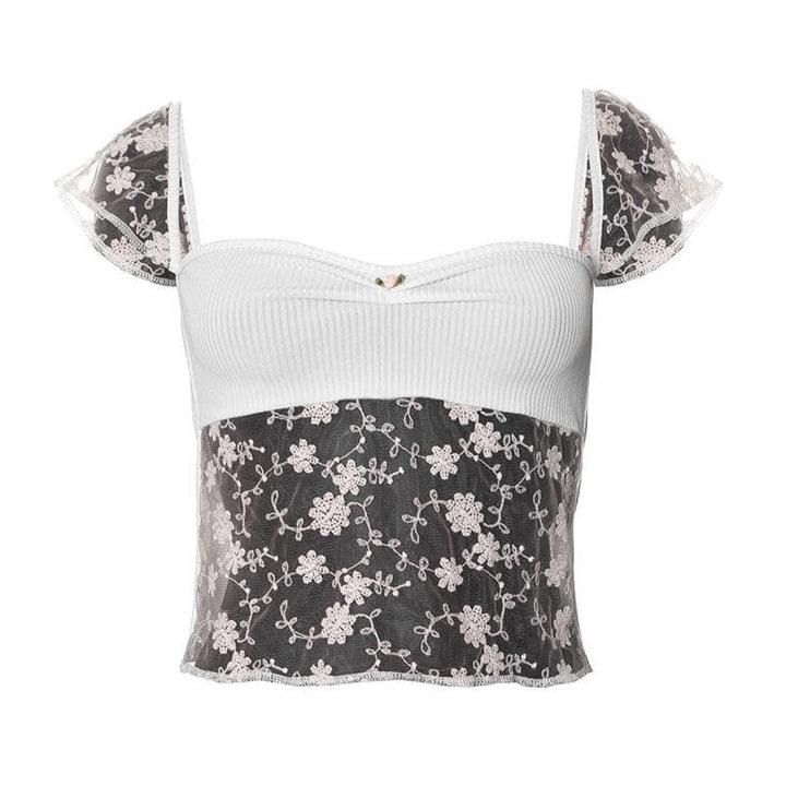 Riga mai lace mai kauri da aka yi da ribbed top | Kayan Biki na Mata