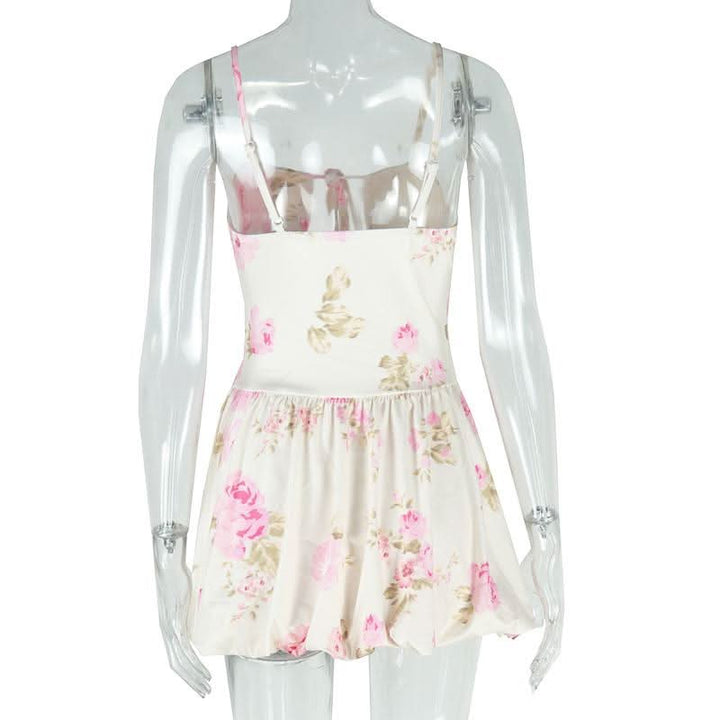 Flower print padded self tie cami mini dress  | Festival Outfits Women