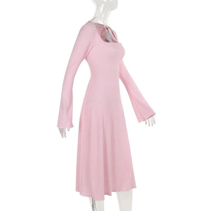 Long sleeve square neck textured midi dress  | Festival Outfits Women