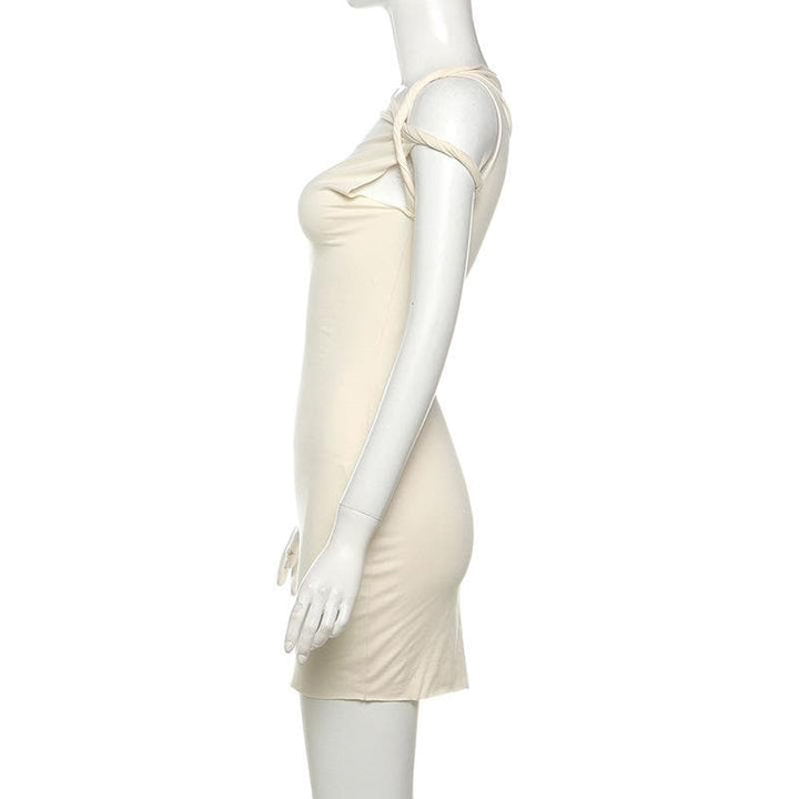 Short sleeve one shoulder ruched solid mini dress  | Festival Outfits Women