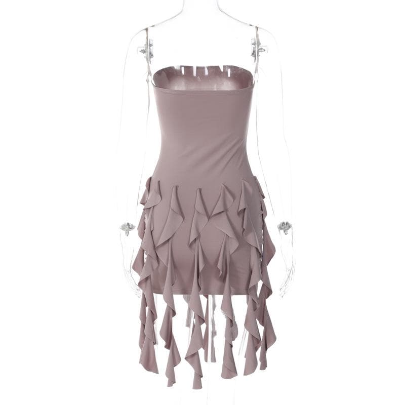 Ruffle backless sleeveless solid tube mini dress  | Festival Outfits Women