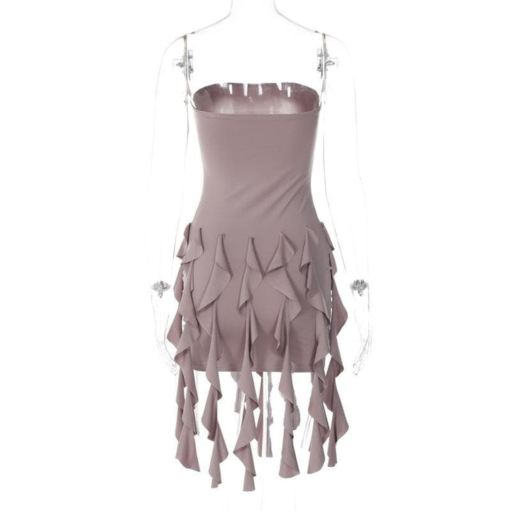 Ruffle backless sleeveless solid tube mini dress  | Festival Outfits Women