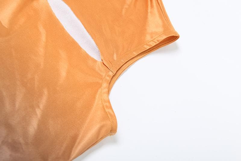 Satin wando mara hannu mai siffar crewneck ruched hollow out | Kayan Biki na Mata