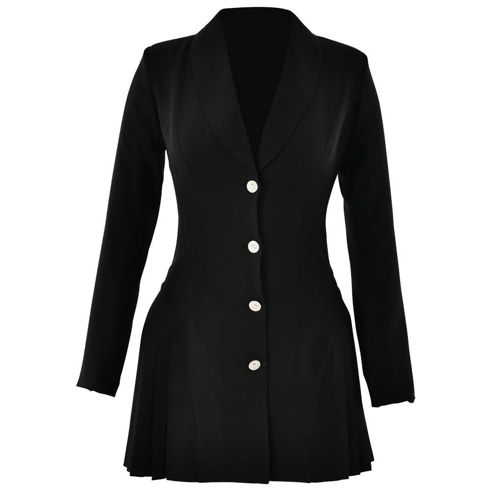 Turnover collar long sleeve v neck button pleated mini dress  | Festival Outfits Women