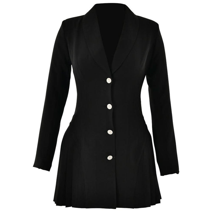 Turnover collar long sleeve v neck button pleated mini dress  | Festival Outfits Women