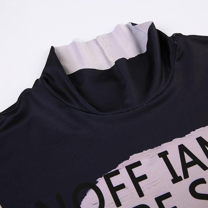 High neck short sleeve letter print contrast top-final-sale  | Festival Outfits Women