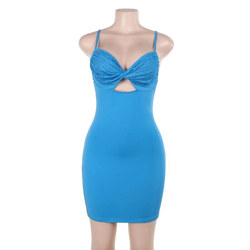 Hollow out v neck ruched backless cami cut out mini dress  | Festival Outfits Women