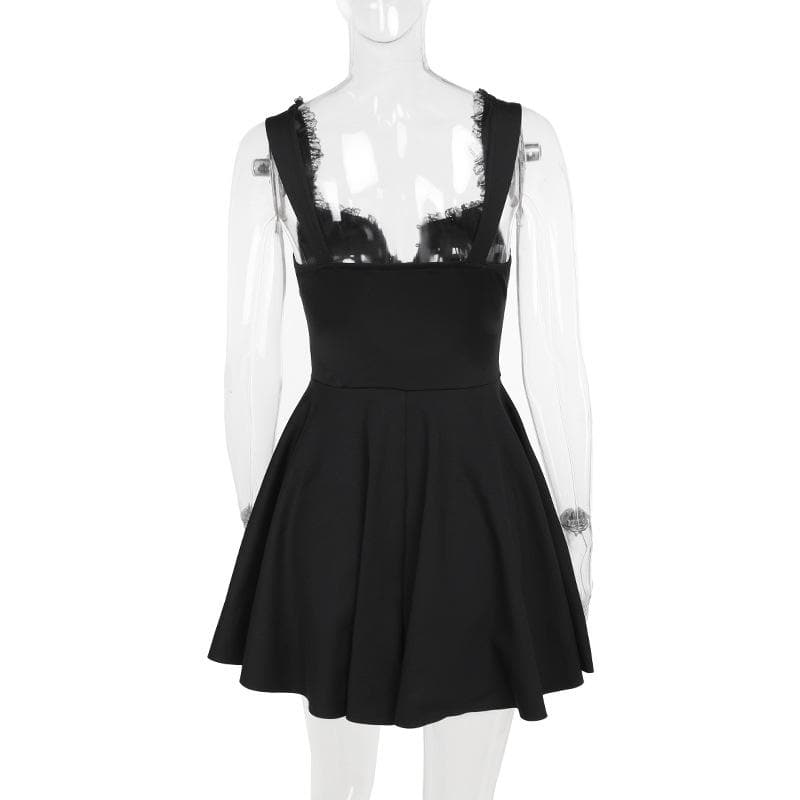 Lace hem button bowknot cami mini dress  | Festival Outfits Women
