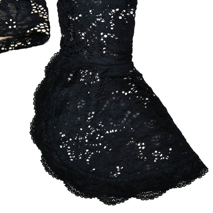 High neck long sleeve hollow out lace bodysuit  | Festival Outfits Women