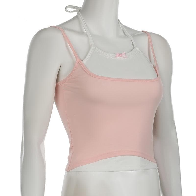 Halter bowknot patchwork cami top  | Festival Outfits Women
