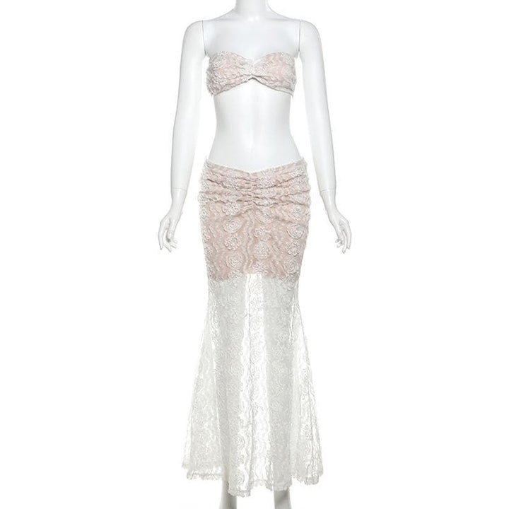 Ruched mesh tube maxi skirt set-final-sale  | Festival Outfits Women