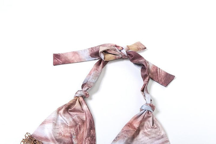 Saitin siket ɗin maxi mai tsayi da aka yi da Halter fishnet | Kayan Biki na Mata