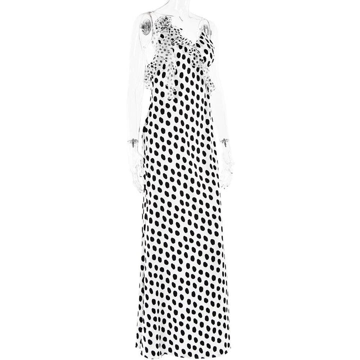 Polka dot flower applique ruffle cami maxi dress  | Festival Outfits Women