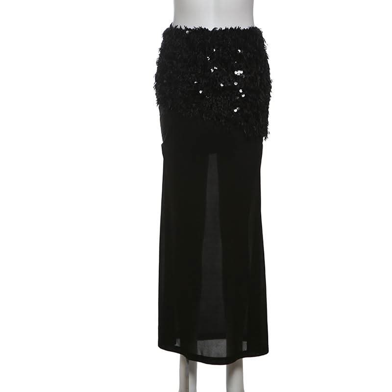Glitter mesh patchwork fluffy maxi skirt  | Festival Outfits Women