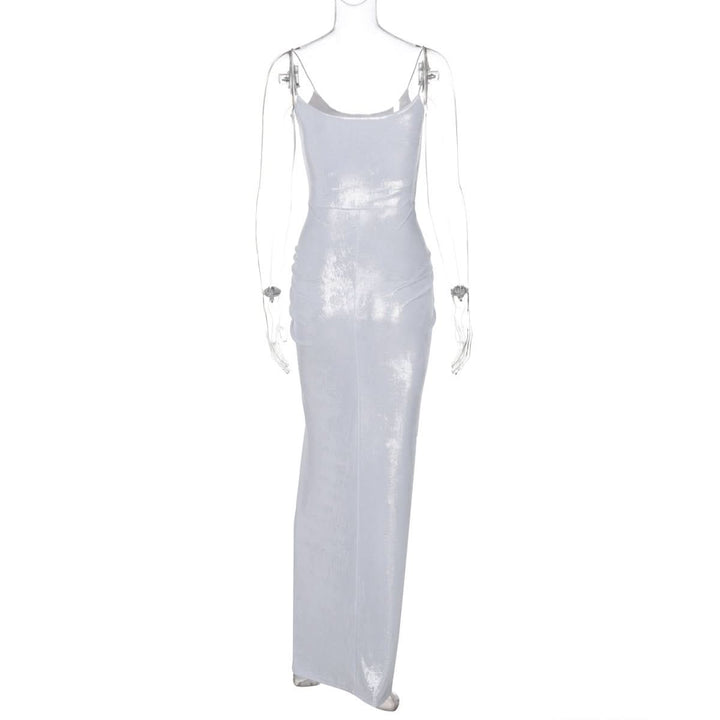 U neck metallic ruched backless cami maxi dress  | Festival Outfits Women