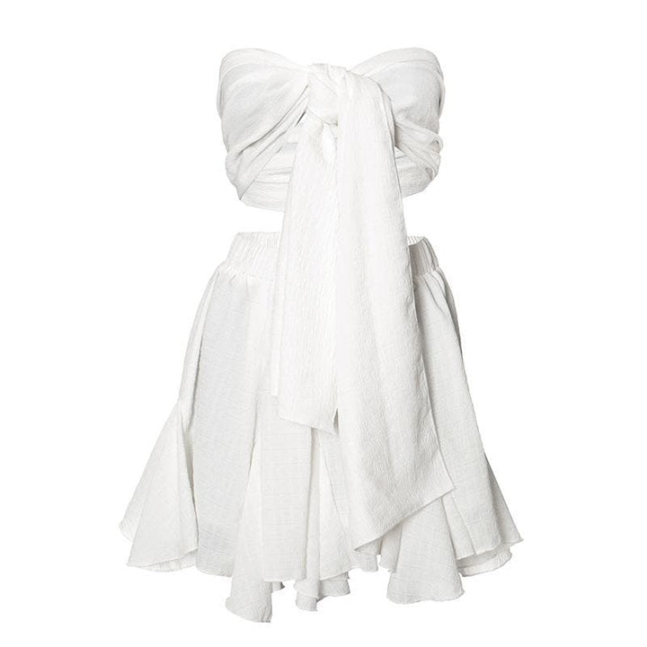 Ruffle textured bowknot tube mini skirt set  | Festival Outfits Women