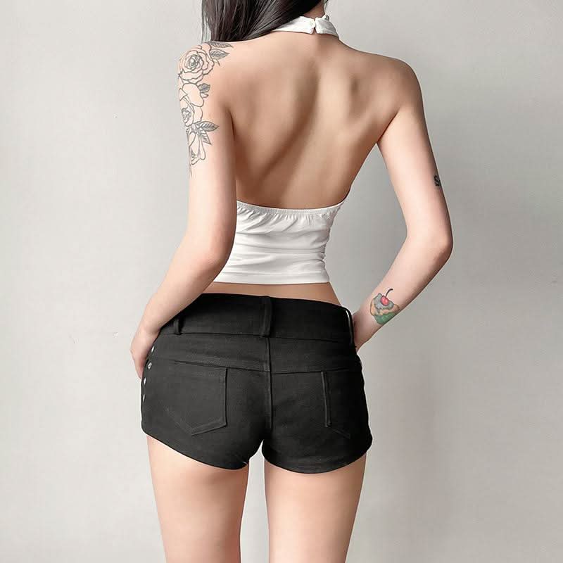 Halter button lace hem print backless top  | Festival Outfits Women-final-sale