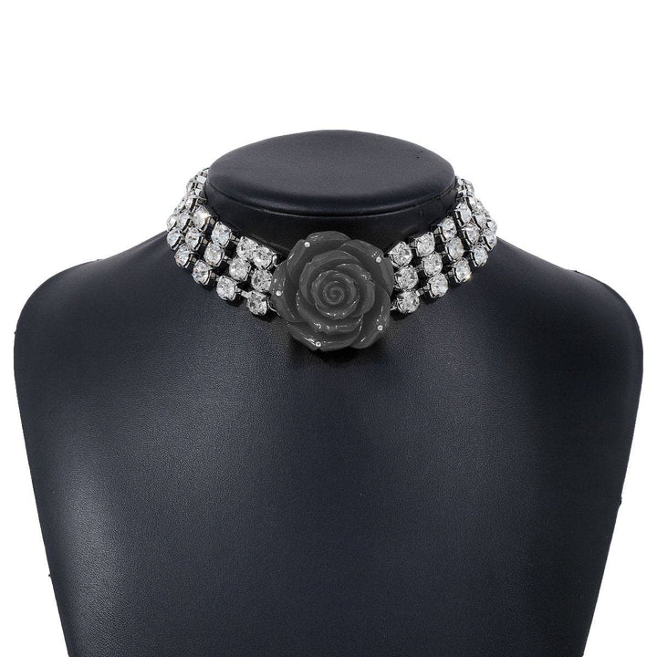 Rhinestone rose decor layered choker necklace  | Festival Outfits Women