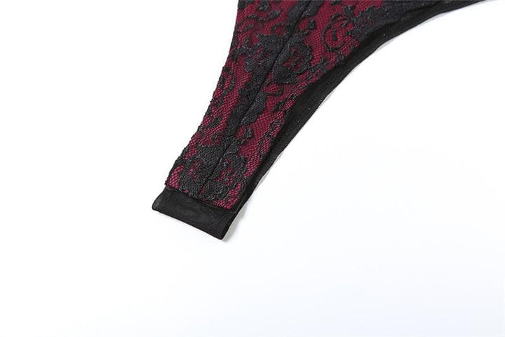 Kayan kwalliya na Patchwork v neck lace contrast bodysuit | Kayan bikin mata