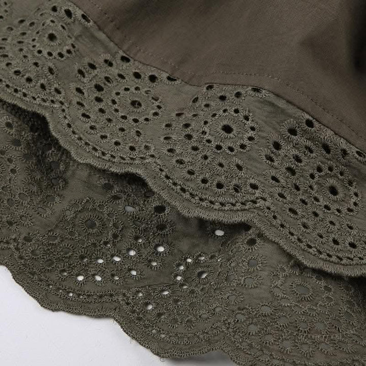 Drawstring solid lace hem smocked irregular midi skirt-final-sale  | Festival Outfits Women