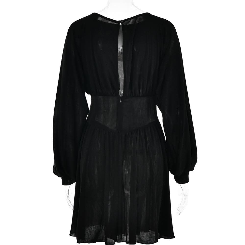 Button ruched corset solid long sleeve mini dress-final-sale  | Festival Outfits Women