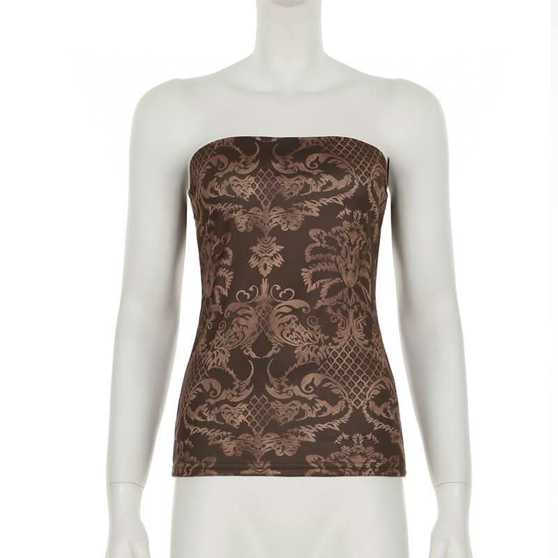 Print contrast backless tube top  | Festival Outfits Women