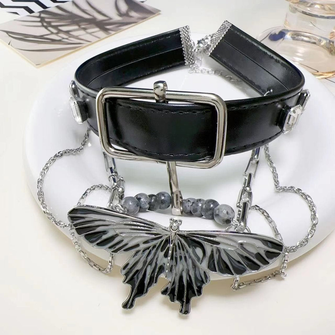 PU leather beaded adjustable layered choker necklace  | Festival Outfits Women
