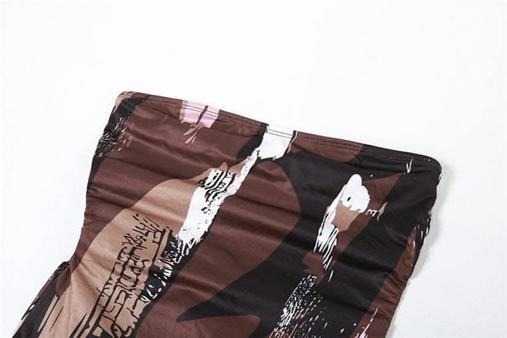 Print ruched backless hollow out tube cut out maxi dress-final-sale  | Festival Outfits Women