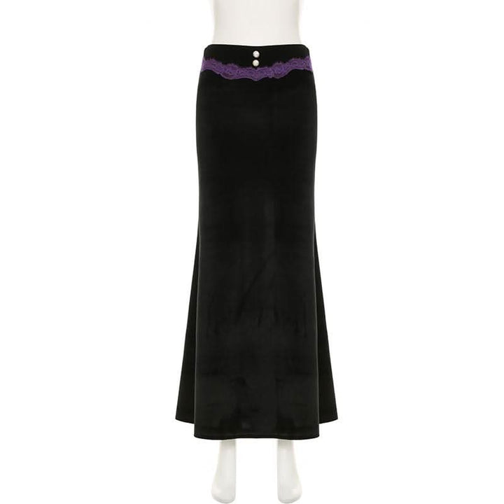 Velvet lace hem beaded maxi skirt  | Festival Outfits Women
