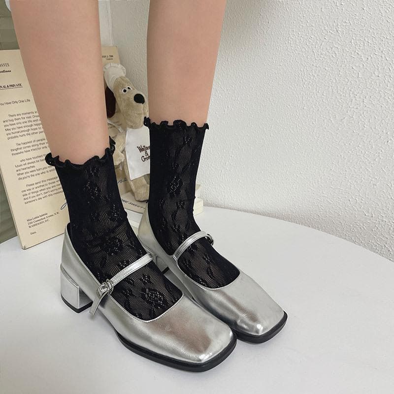 Ruffle hollow out lace solid socks  | Festival Outfits Women