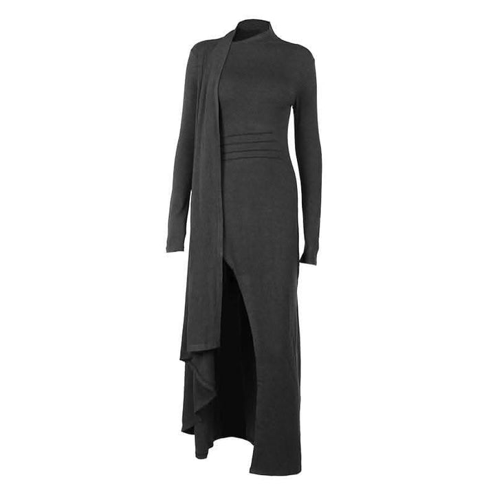 Long sleeve slit high neck solid maxi dress-final-sale  | Festival Outfits Women