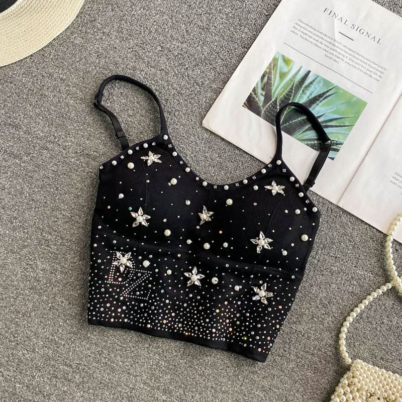 Beaded v neck padded backless cami top  | Festival Outfits Women