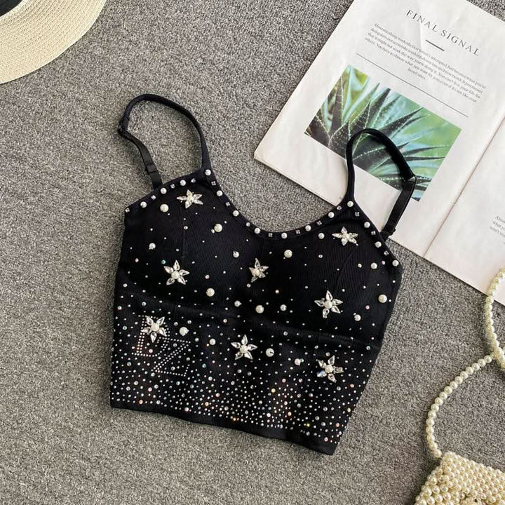 Beaded v neck padded backless cami top  | Festival Outfits Women