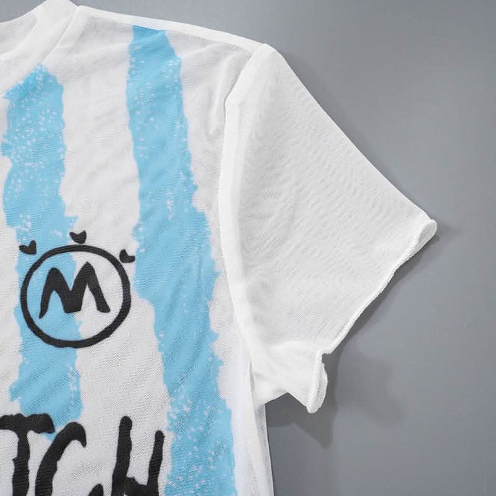 Short sleeve crewneck sheer mesh letter print crop top-final-sale