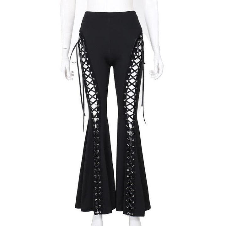 Lace up hollow out ribbon high rise pant  | Festival Outfits Women