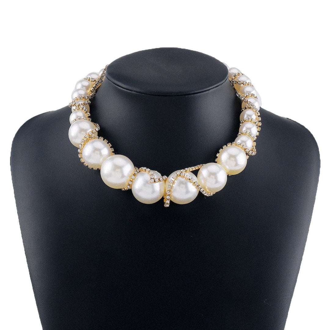 Faux pearl rhinestone beaded choker necklace  | Festival Outfits Women